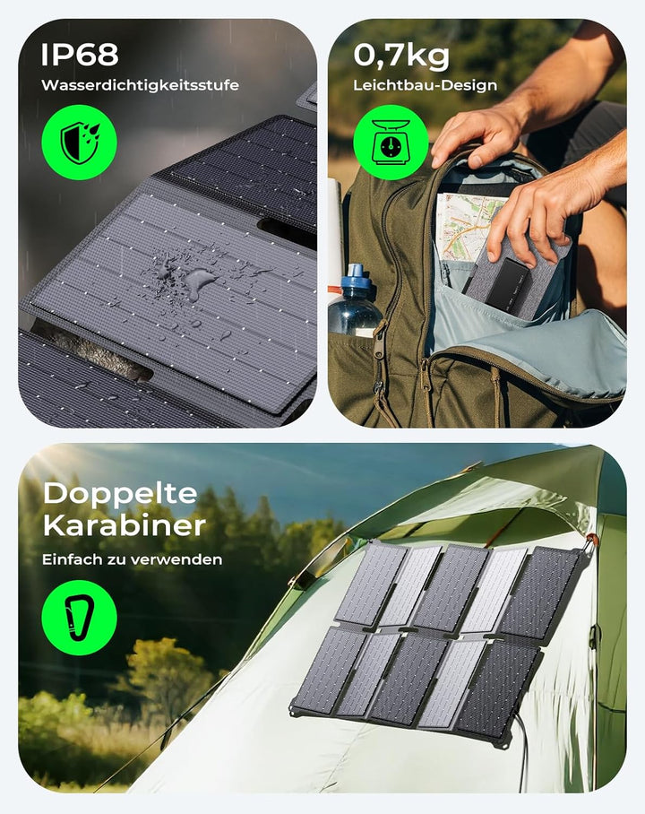 BigBlue Tragbarer 35W Tragbar Solar Ladegerät mit Schnellladung USB-A und PD 25W USB-C für Camping u