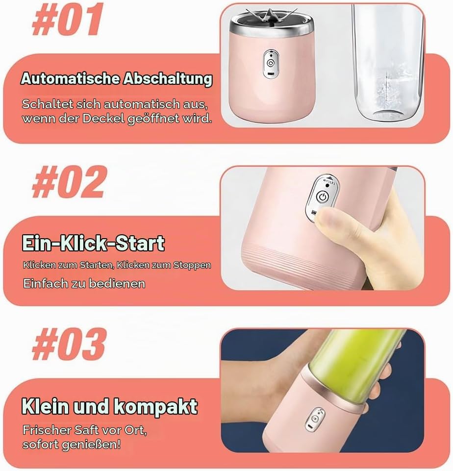 Tragbarer Mixer, 400ml Mixer Smoothie Maker to Go mit Digitalanzeige, Portabler Elektrischer Saftpre