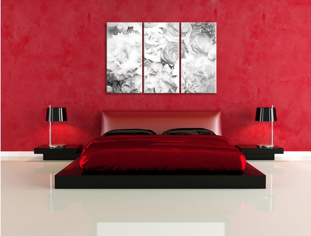 Pixxprint prachtvoller Blumenstrauss Kunst / 3-Teilig/Gesamtmass 120cm Leinwandbild bespannt auf Hol