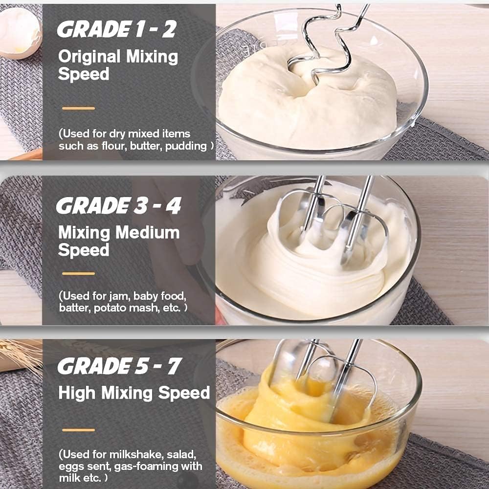 Handmixer - 7 Geschwindigkeit Tragbarer Handrührgerät mit 5 Edelstahl Zubehör, Mixer Handrührer für