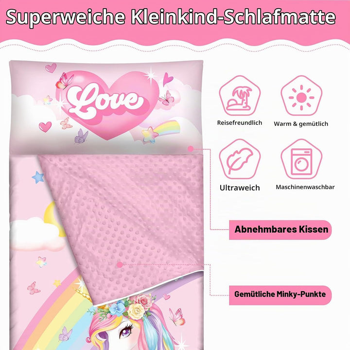 Schlafsack Kinder mit Kissen Abnehmbar,Warm Kinderschlafsack Doppelter Reissverschluss für Mädchen J