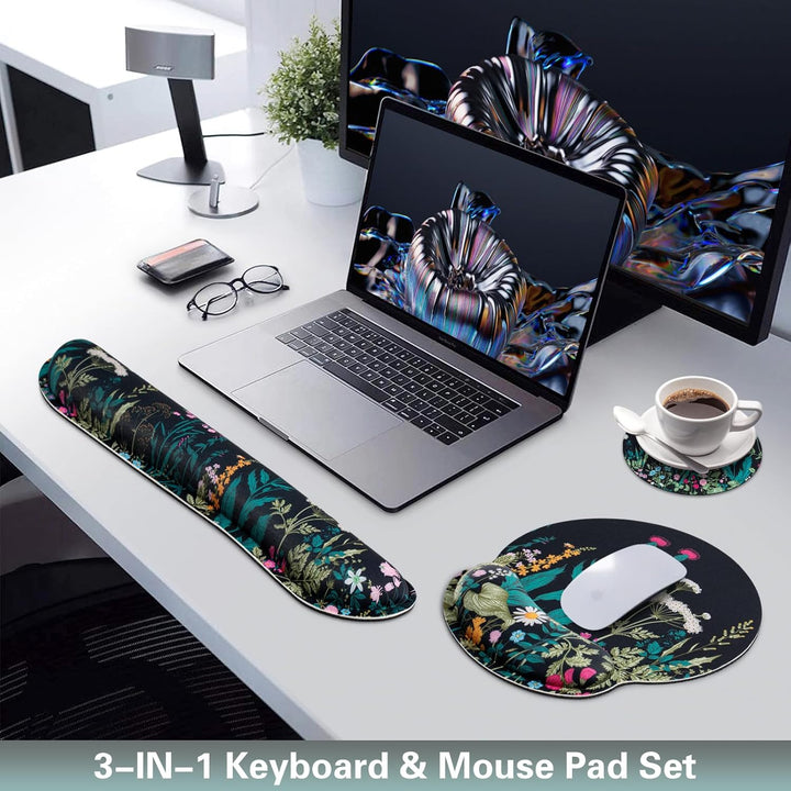 3-in-1 Mousepad Set,Mauspad mit Gelkissen+Handballenauflage Tastatur+Untersetzer,Mauspad XXL mit Rut