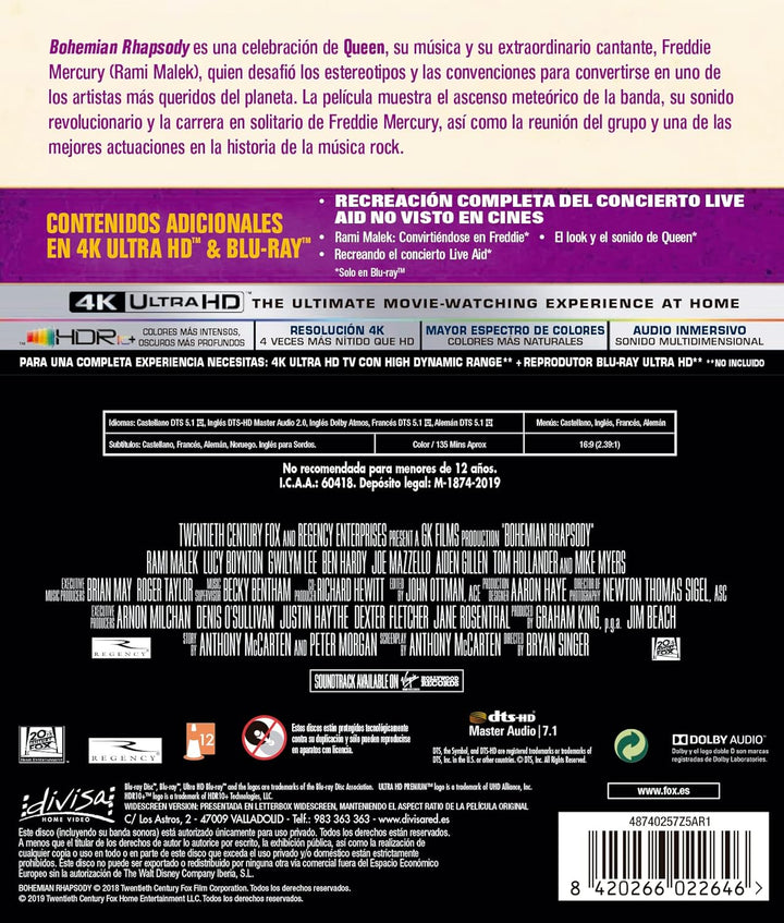 Bohemian Rhapsody - 4K Ultra-HD - (Spanish Edition) [Blu-ray], Blu-ray