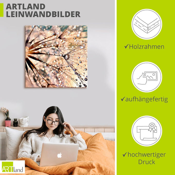 ARTland Leinwandbilder Wandbild Bild auf Leinwand 50x50 cm Wanddeko Blumen Pusteblume Botanik Wasser