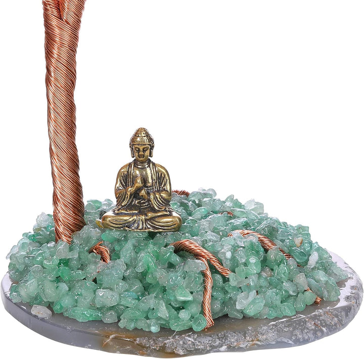 GEHECRST Feng Shui Geldbaum Buddha Figur Lebensbaum Deko mit Achat Basis Heilstein Glücksbringer Bau