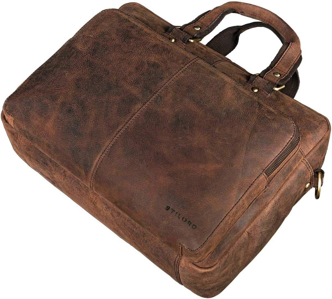 STILORD 'Gero' Vintage Ledertasche Herren gross 14 Zoll Laptoptasche Umhängetasche Lehrertasche Akte
