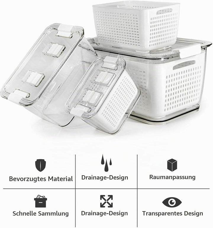 Spesh Frischhaltedosen Set Kühlschrank Organizer Wiederverwendbar Vorratsdosen 3er-Set (0,5L+1,7L+4,