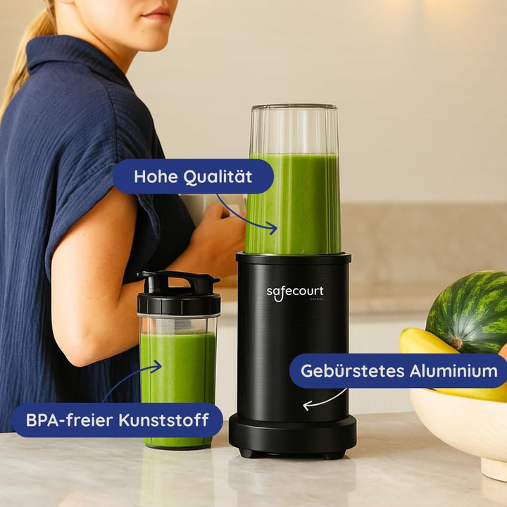 Safecourt Standmixer – Kraftvoller Smoothie Maker, Mixer & Blender To-Go [1000W] – für Smoothies, Sh
