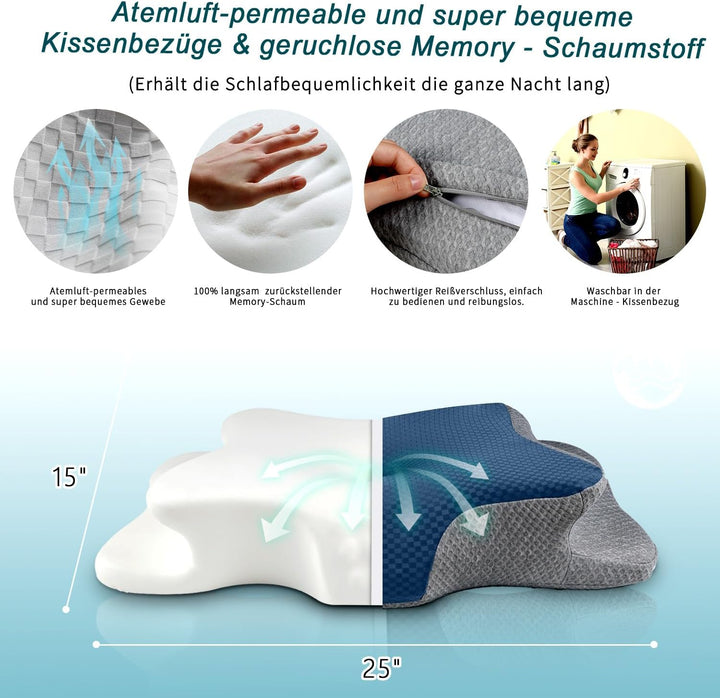 Memory Foam Kissen, Gebärmutterhalskissen für Nacken und Schultern Schmerzlinderung, Ergonomische Ko