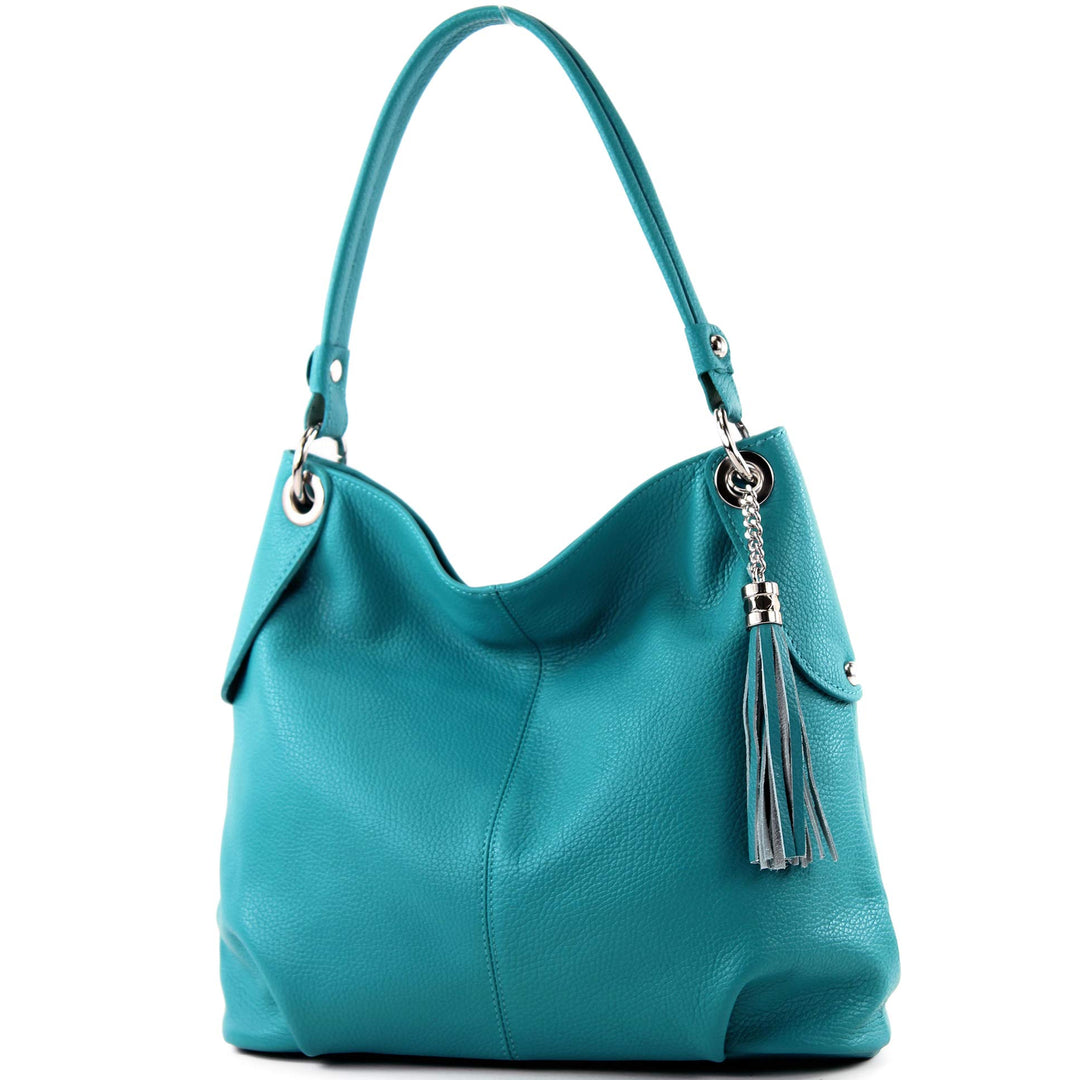 modamoda de - T185 - ital. Damen Schultertasche aus Leder Türkis_1, Türkis_1