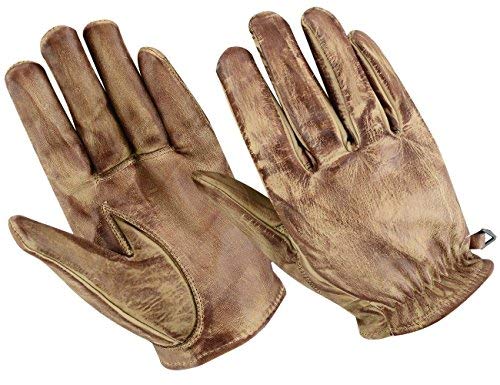 Motorradhandschuhe Leder Retro Old School Cafe Racer Chopper Schwarz (L, BRAUN)