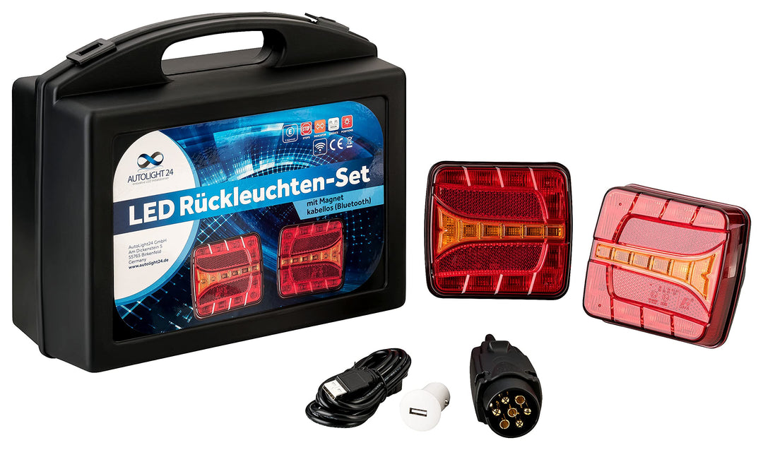 AUTOLIGHT 24 LED Rückleuchten Set mit Magnet kabellos Bluetooth 4 Funktionen mit E4 Prüfzeichen IP65