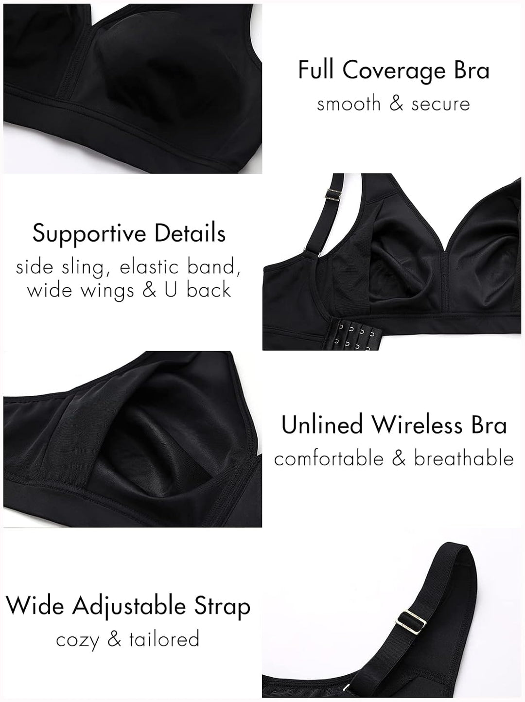 AISILIN Damen BH ohne Bügel Grosse Grössen Comfy Schlaf BHS Vollschalen Soft Bequemer 75B Schwarz, 7