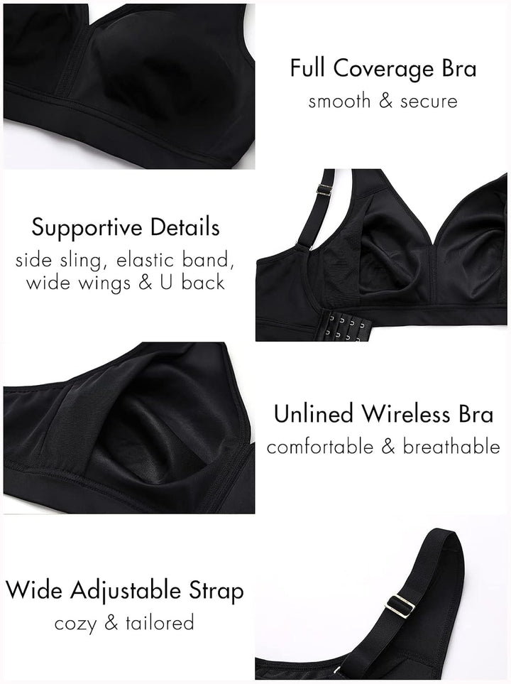 AISILIN Damen BH ohne Bügel Grosse Grössen Comfy Schlaf BHS Vollschalen Soft Bequemer 75B Schwarz, 7