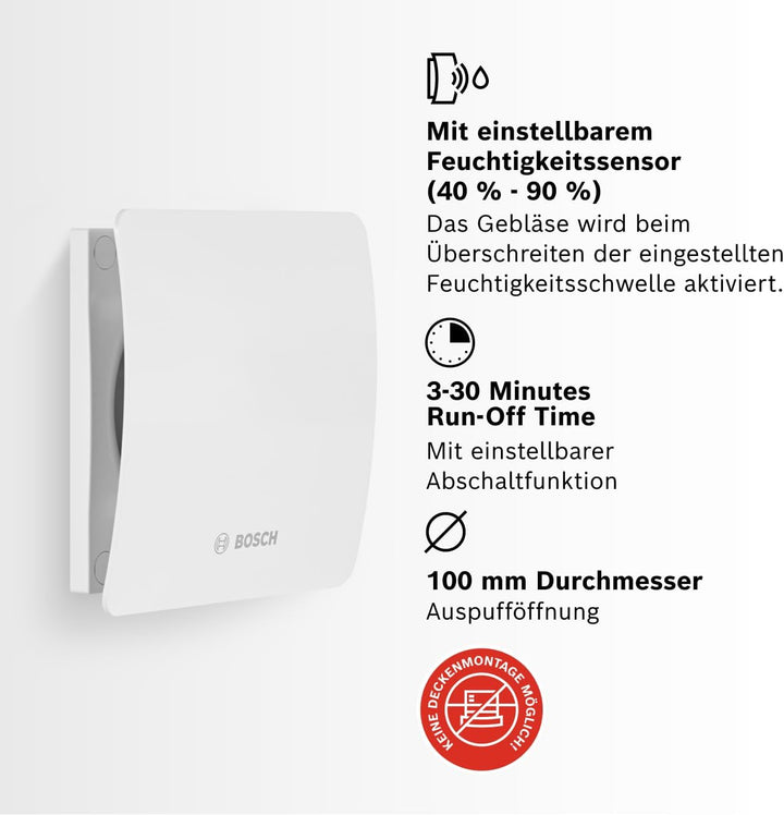 Bosch Badlüfter Fan 1500 DH 100mm Durchmesser, mit Luftfeuchtigkeitssensor und einstellbare Nachlauf