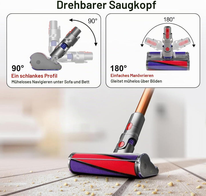 Softwalze Bodendüse für Dyson V7 V8 V10 V11 V15 Staubsauger, Elektrischer Soft Roller Bürste Aufsatz
