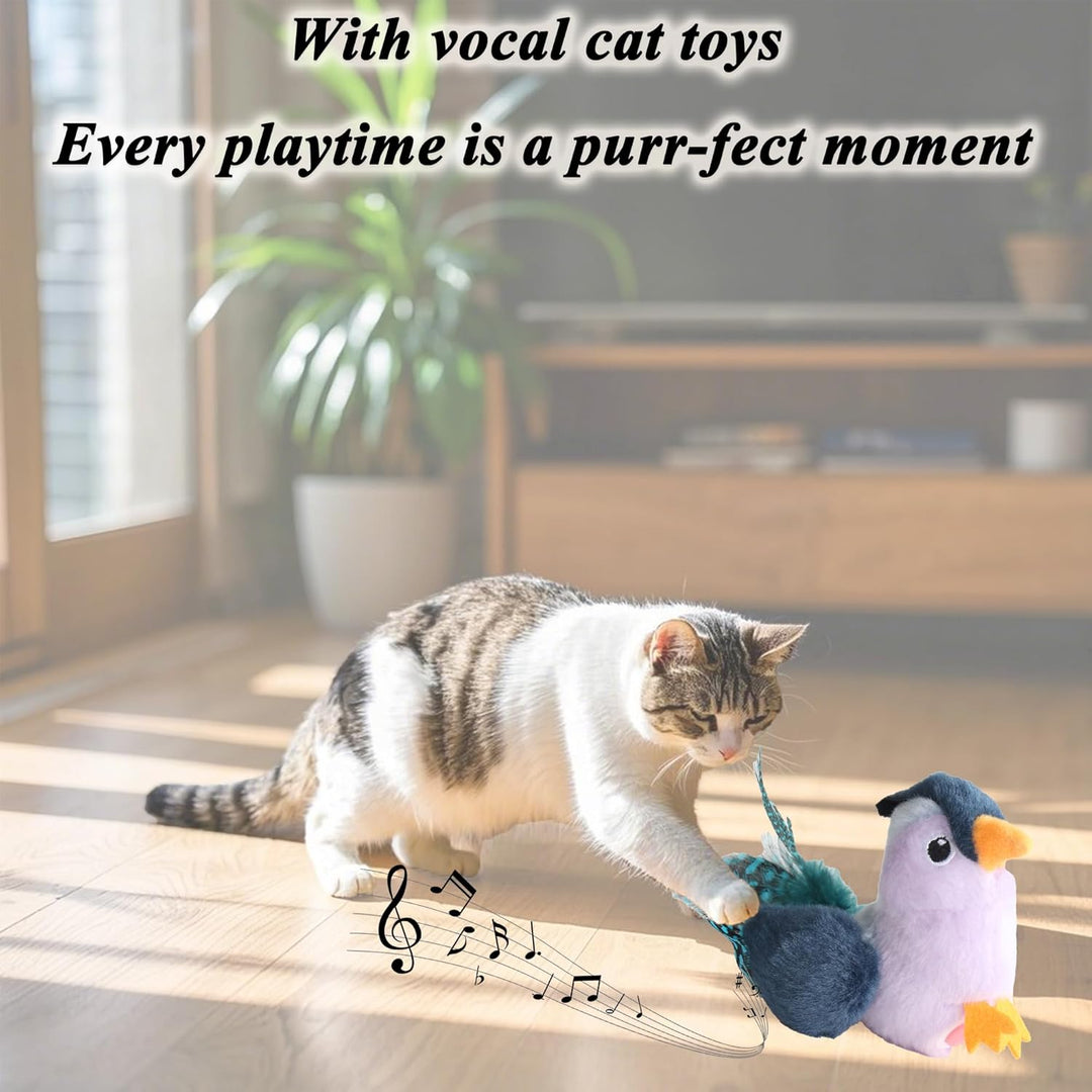 Suhaco Interaktive Katzenspielzeug Chirpy Vogelmelodie Feder Spielzeug Plüsch Spielzeug Set für Katz