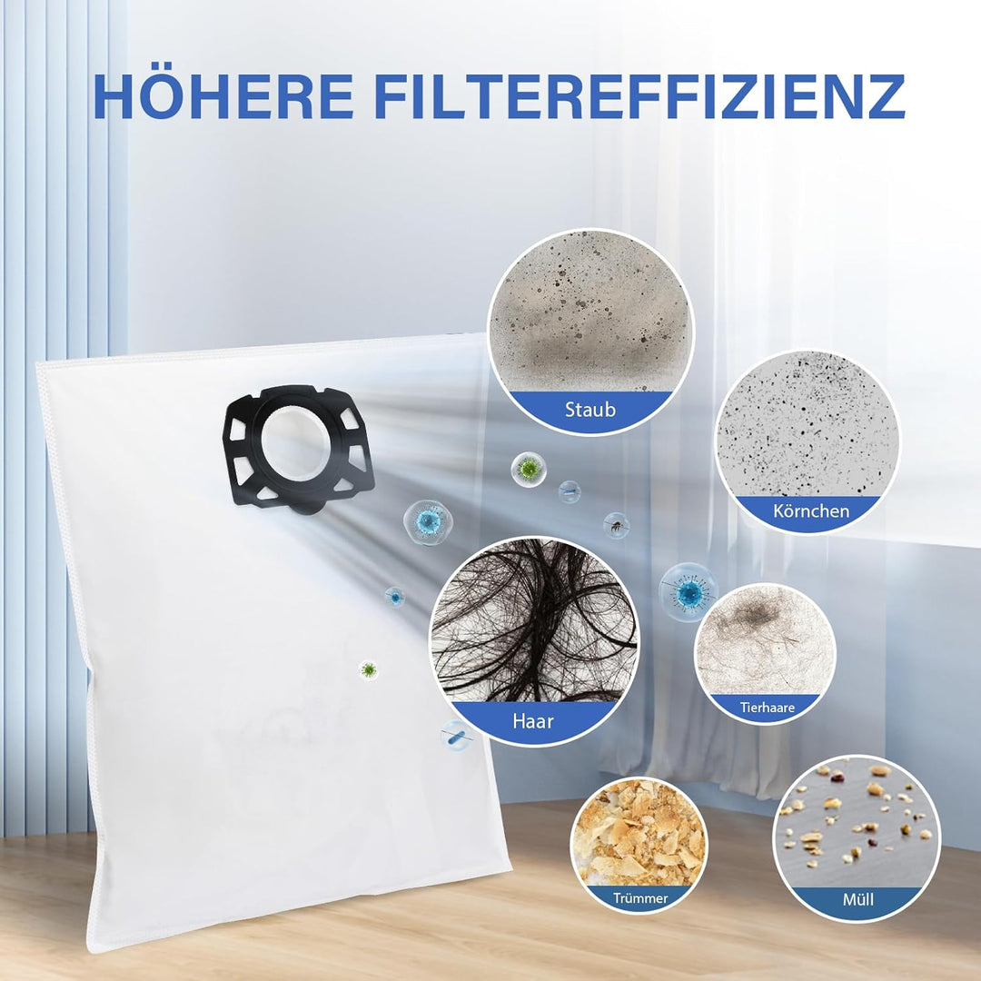 12 Stück KFI 487 Staubsaugerbeutel für Kärcher KNT4, WD4, WD5, MV4, MV5, MV6,WD5 Premium, WD6 Nass-/