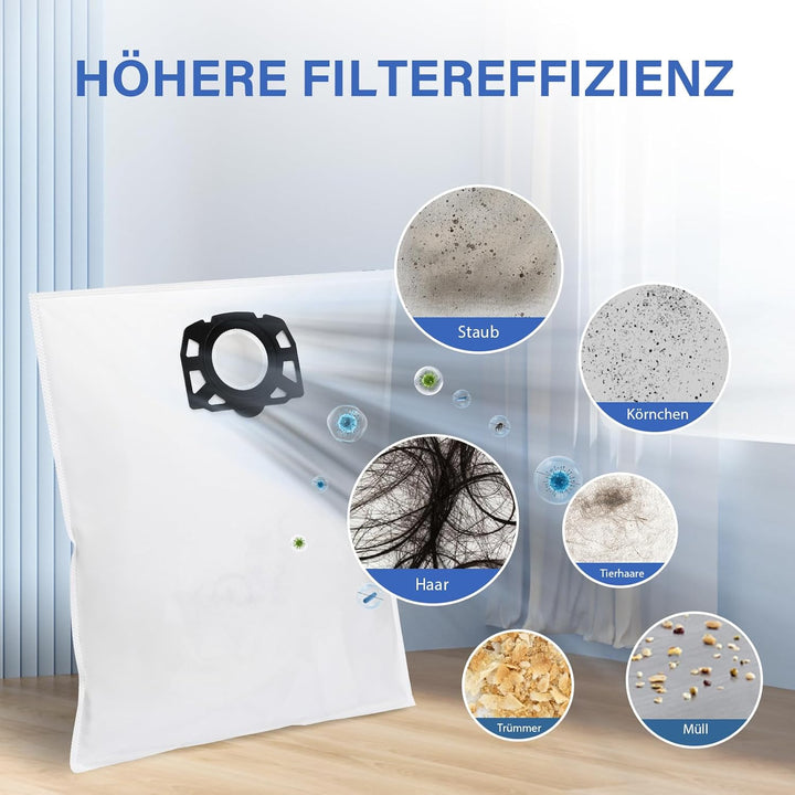 12 Stück KFI 487 Staubsaugerbeutel für Kärcher KNT4, WD4, WD5, MV4, MV5, MV6,WD5 Premium, WD6 Nass-/