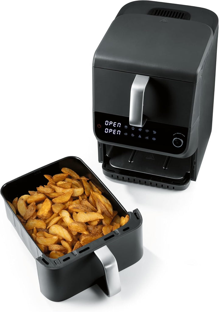 GOURMETmaxx FryUp Doppelkammer Heissluftfritteuse MultiSize - 10 L | vertikaler Airfryer mit 2 Kamme