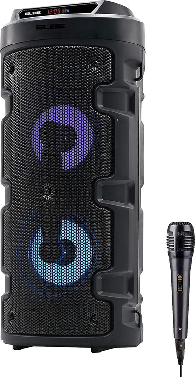 ELBE ALT-88-TWS Tragbarer BT-Karaoke-Lautsprecher mit Licht, 10 W, SD, USB, FM, Mikrofon mit Kabel,