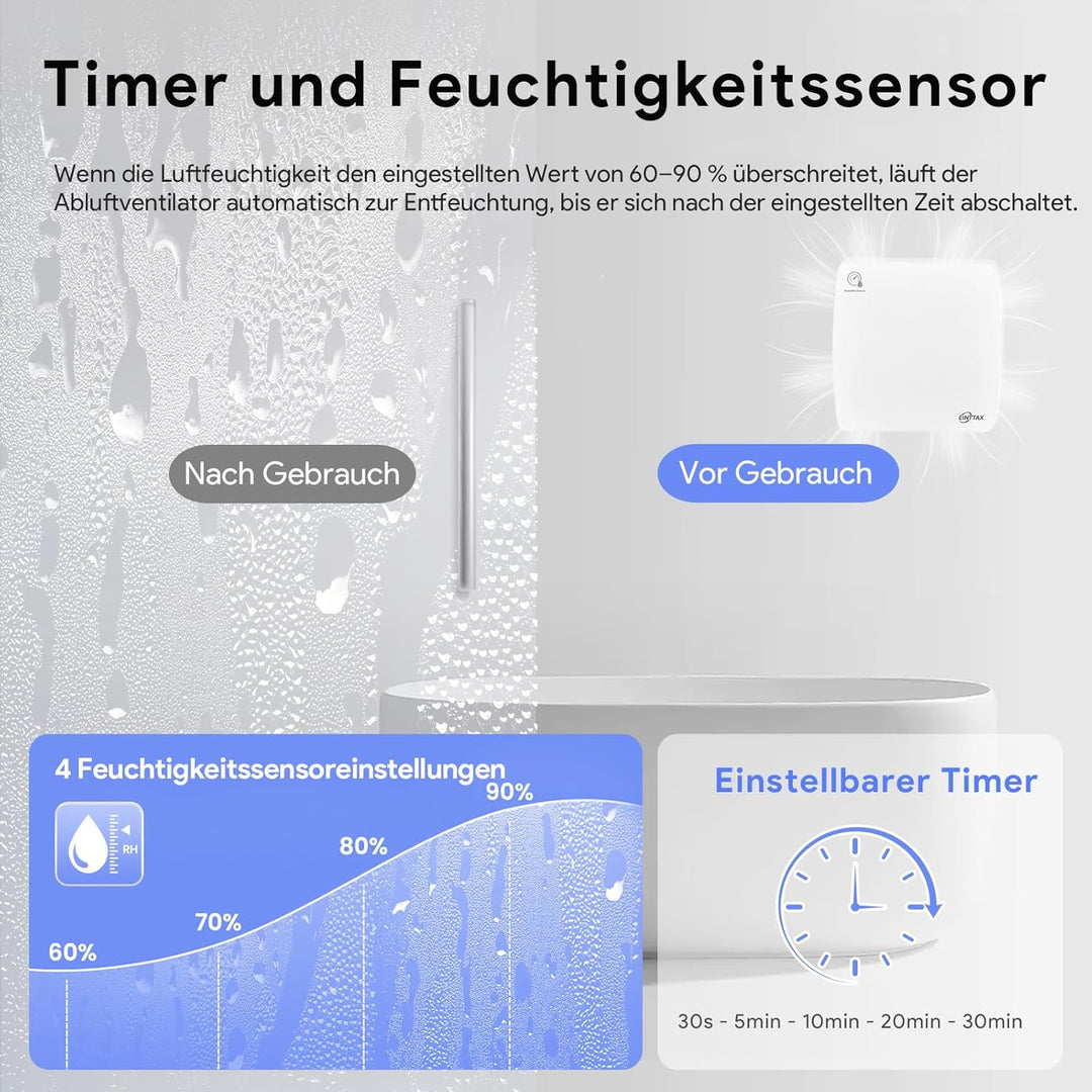 Badlüfter Fan 100mm Durchmesser,Wandmontage Lüftung Badezimmer Ventilator,IPX4 Wasserdicht,Leise 34d