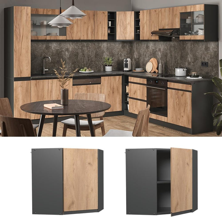 Vicco Eckhängeschrank R-Line, Goldkraft Eiche/Anthrazit, 57 cm J-Shape Goldkraft Eiche Eckhängeschra