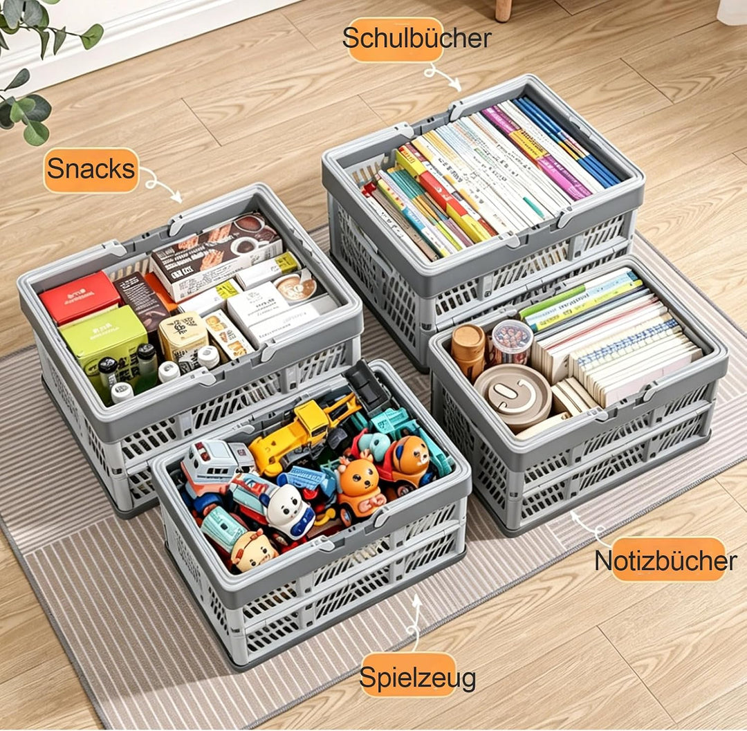 Klappbox mit Griff, 42.5*33*24cm Faltbarer Einkaufskorb, Plastik Tragbarer Klappkiste, Klappkorb für