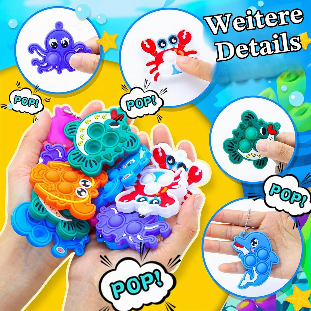 30Stk Silikon Pop Spielzeug Set für Kinder - Tierische Anti-Stress Schlüsselanhänger mit 8 Designs,