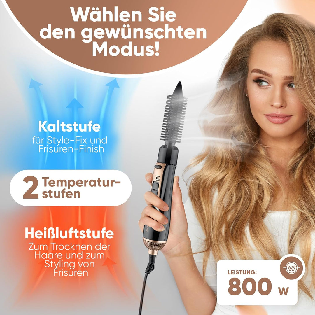 Bomann Warmluftbürste 3 Aufsätze | für alle Haarlängen | Föhnbürste mit Kaltstufe für Style-Fix | 2