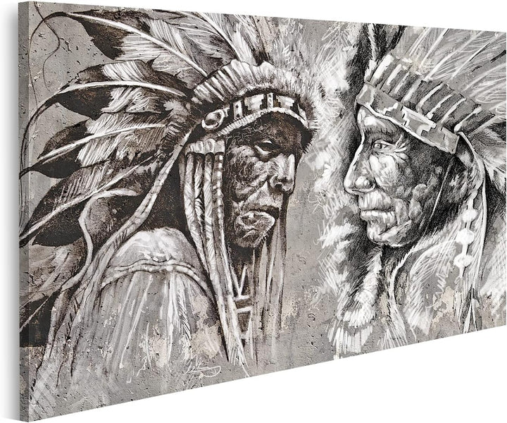 islandburner Bild auf Leinwand Native American Indian Kopf Chef Retro Stil Wandbild Poster Kunstdruc