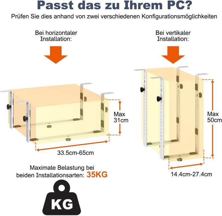 PUTORSEN PC Halterung unter Schreibtisch, bis zu 35 kg Tragfähigkeit, Schwerlast PC Halterung Untert