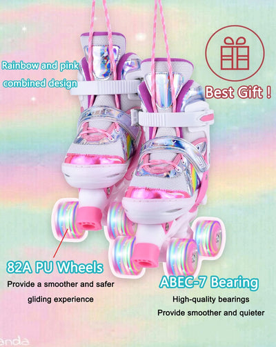 YUDOXN Rollschuhe Mädchen Verstellbar.komfortabl LED Rollerskates für Jugendliche und Anfänger.3 Grö
