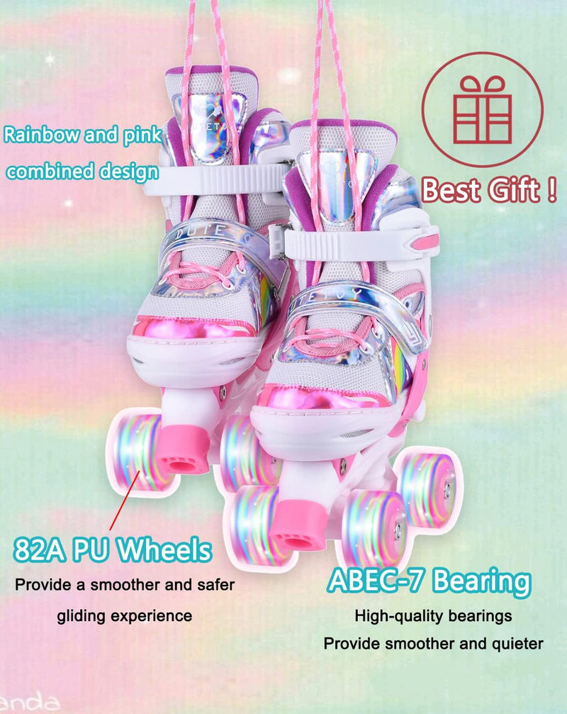 YUDOXN Rollschuhe Mädchen Verstellbar.komfortabl LED Rollerskates für Jugendliche und Anfänger.3 Grö