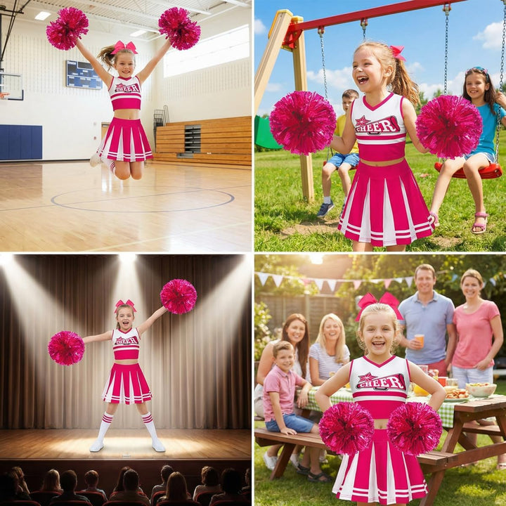 Kostüm Pompom Karneval Mädchen Kostüm Cheerleader Mädchen mit Haarspange Schleife Majorette Stick Po