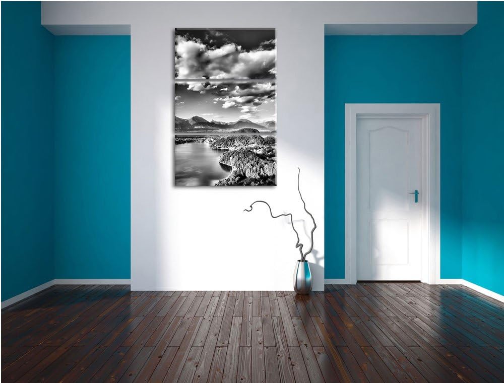 Pixxprint See mit Insel Landschaft als Leinwandbild/Grösse: 3 Teilig (120x80) cm/Wandbild/Kunstdruck