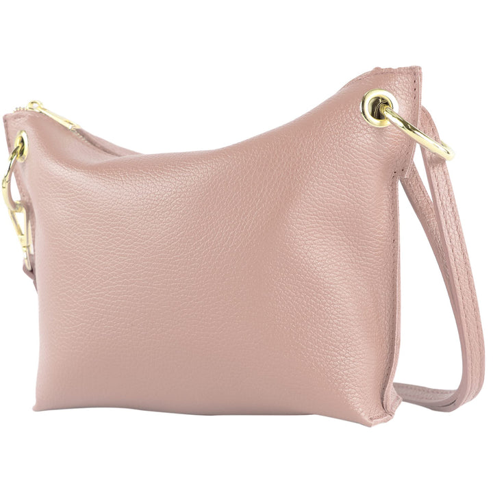 modamoda de T243 Damen Leder Umhängetasche Schultertasche handmade in Italy Rosabeige, Rosabeige