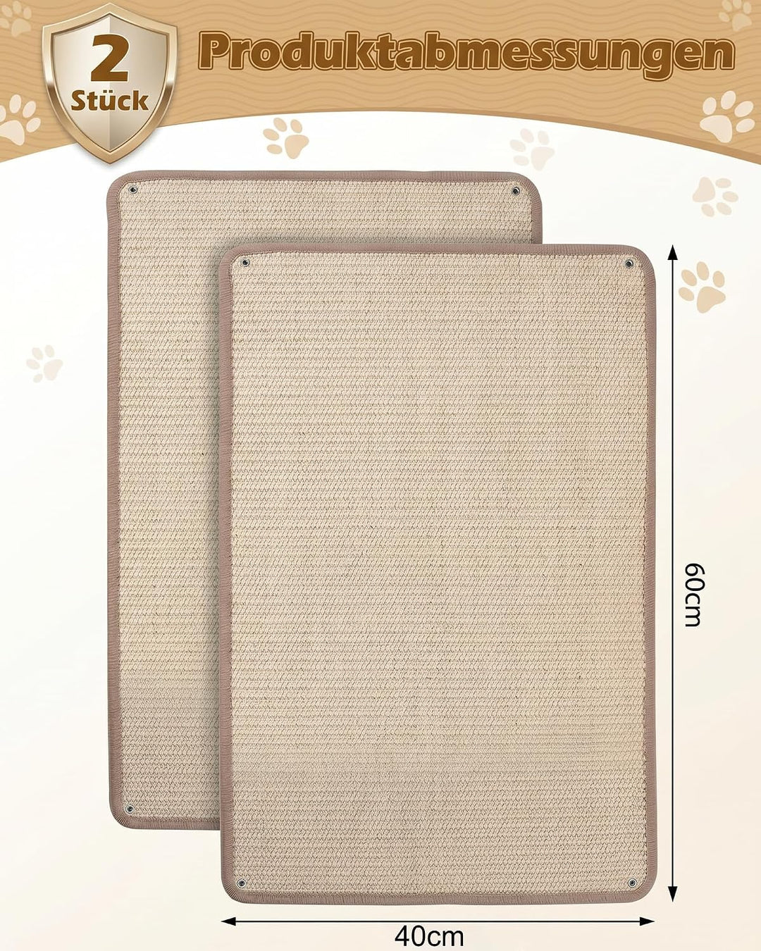 Kratzmatte Katze Wand 2 Stück 40 x 60 cm – Verstärkte Sisal Kratzmatte | Kratzbrett Katze Wandmontag