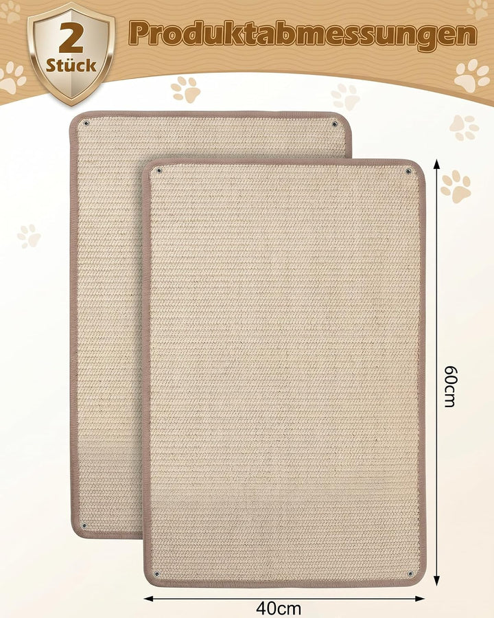 Kratzmatte Katze Wand 2 Stück 40 x 60 cm – Verstärkte Sisal Kratzmatte | Kratzbrett Katze Wandmontag