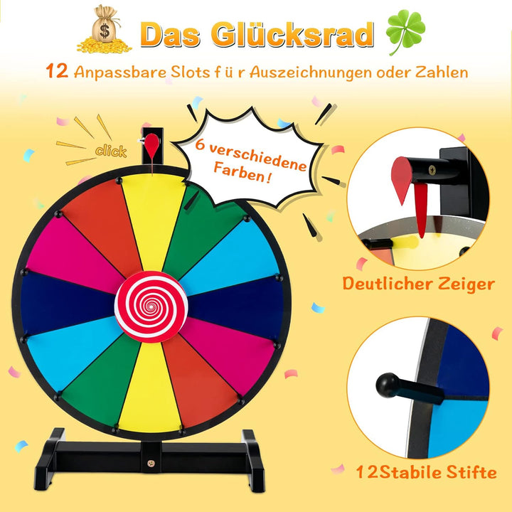 COSTWAY 15" Glücksrad zum Drehen, inkl. Radiergummi und Markierstift, Drehrad Preisrad Lucky Wheel f