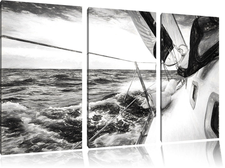 Pixxprint Die weissen Segel der Yacht Kunst als Leinwandbild | Grösse: 3 Teilig (120x80) | Wandbild|