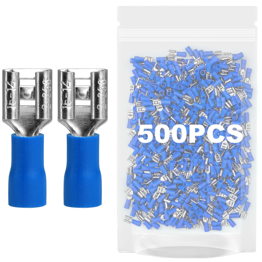 500Stück Flachsteckhülsen 1,5-2,5mm²/Steckbreite 6,35 x 0,8 mm Flachstecker Teilisoliert Kabel-Verbi