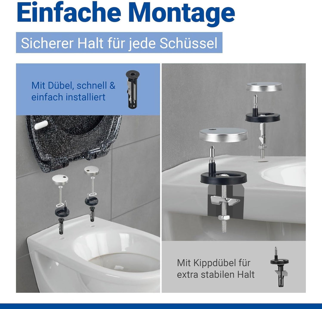 WENKO WC-Sitz Ottana Granit, hygienischer Toilettensitz mit Absenkautomatik, WC-Deckel mit Fix-Clip