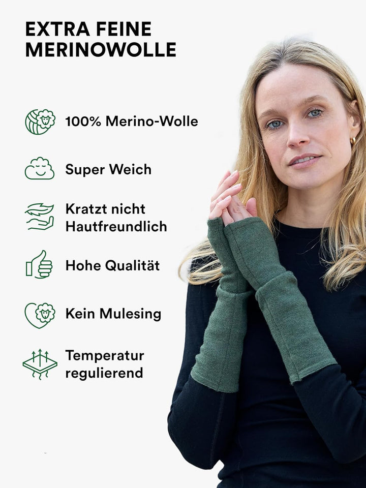 Enter the Complex® Armstulpen, Pulswärmer mit Daumenloch, Merino Wolle, Damen und Herren, Beige