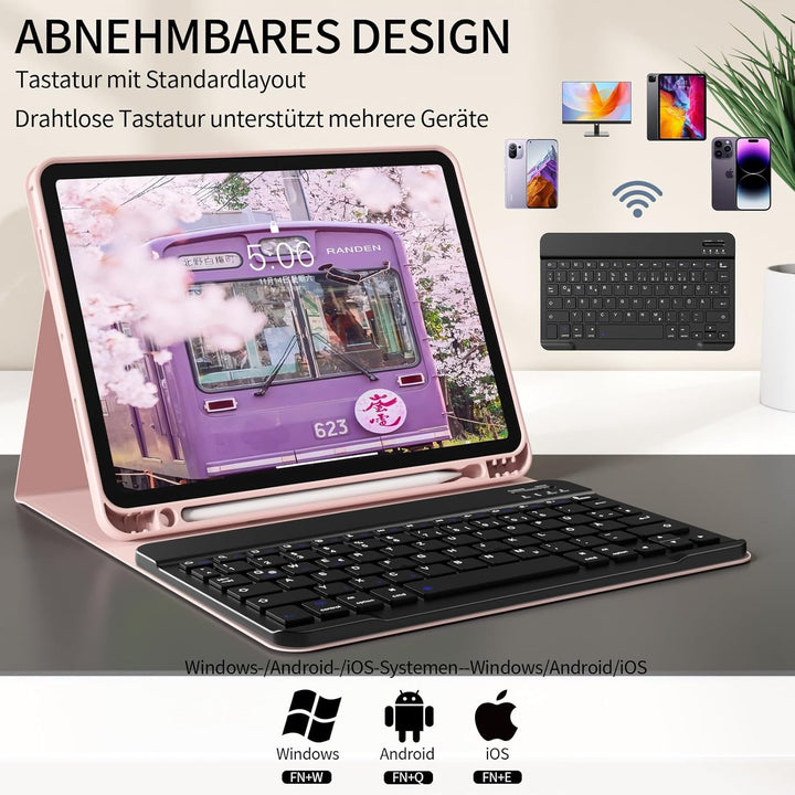 Tastatur Hülle für iPad (A16) 11 Zoll 2025/10. Generation 2022 10.9 Zoll, Magnetische Abnehmbare Kab