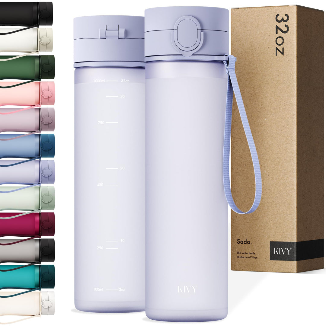 KIVY Trinkflasche 1l mit Klappdeckel [AUSLAUFSICHER & BRUCHSICHER] Water Bottle BPA Frei mit klappba