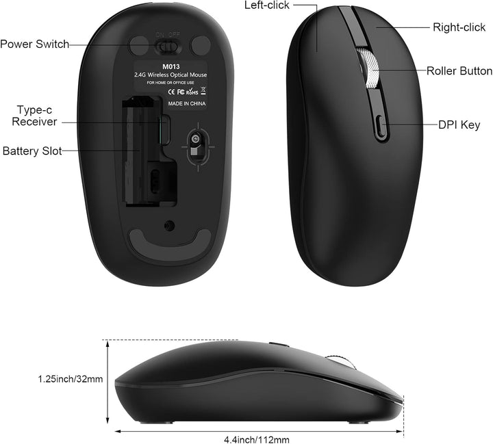cimetech Maus Kabellos USB C, Slim Beidhändig 2.4G Leise Mini Maus Kabellos 3 DPI Einstellbar Silent
