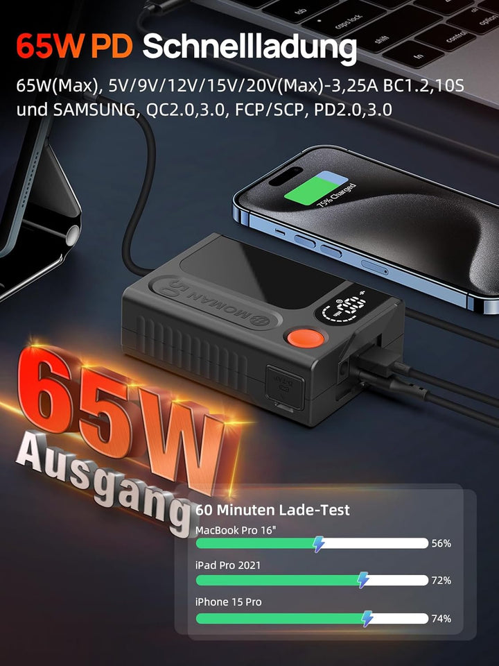 V-Mount Akku, Moman Power 50 Touch Klein V-Lock Batterie 50Wh/3450mAh mit Berührungstaste&LED Bildsc