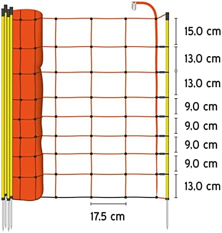 VOSS.farming Schafzaun 50 m 90 cm 14 Pfähle wahlweise 1 oder 2 Spitzen Elektrozaunnetz Schafnetz Wei