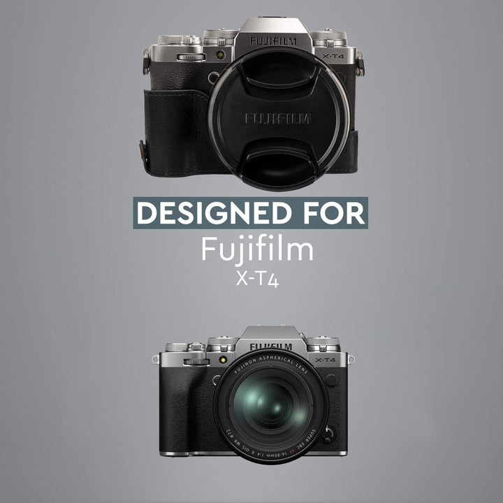 MegaGear MG1923 Ever Ready Kameratasche aus Echtleder, für Fujifilm X-T4, Schwarz, Schwarz